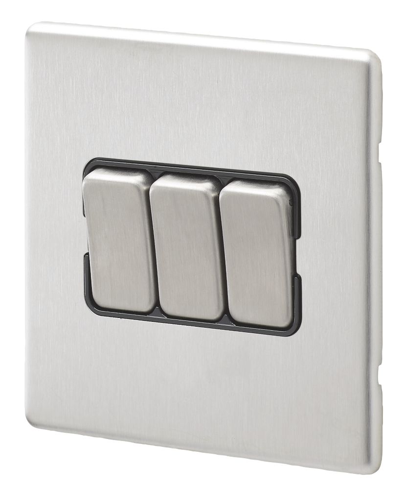 MK Aspect 10AX 3-Gang 2-Way Switch Brushed Stainless Steel with Black Inserts Reviews