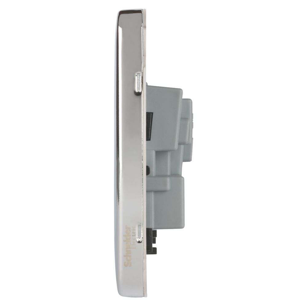 Schneider Electric Lisse Deco 13A 2-Gang Unswitched Plug Socket Polished Chrome with Black Inserts