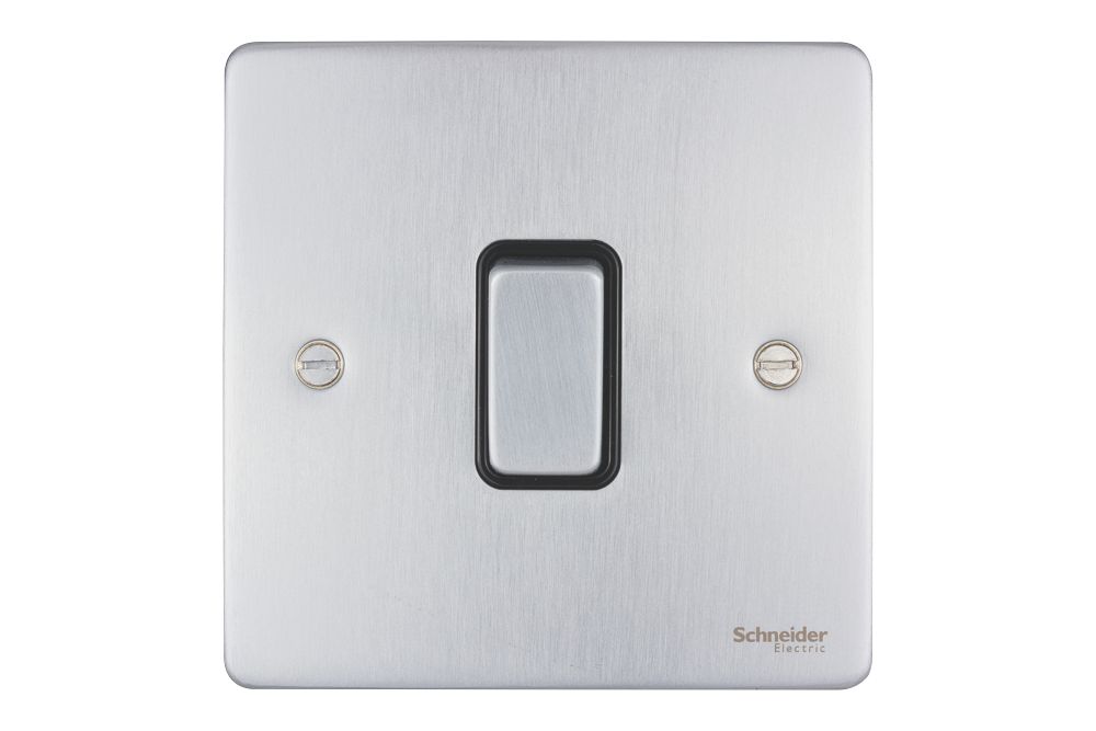 Schneider Electric Ultimate Low Profile 16AX 1-Gang 2-Way Light Switch Brushed Chrome with Black Inserts