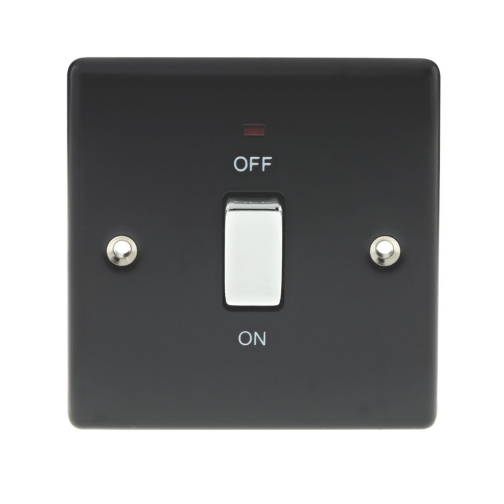 British General Nexus Metal 20A 1-Gang DP Control Switch Matt Black with LED with White Inserts