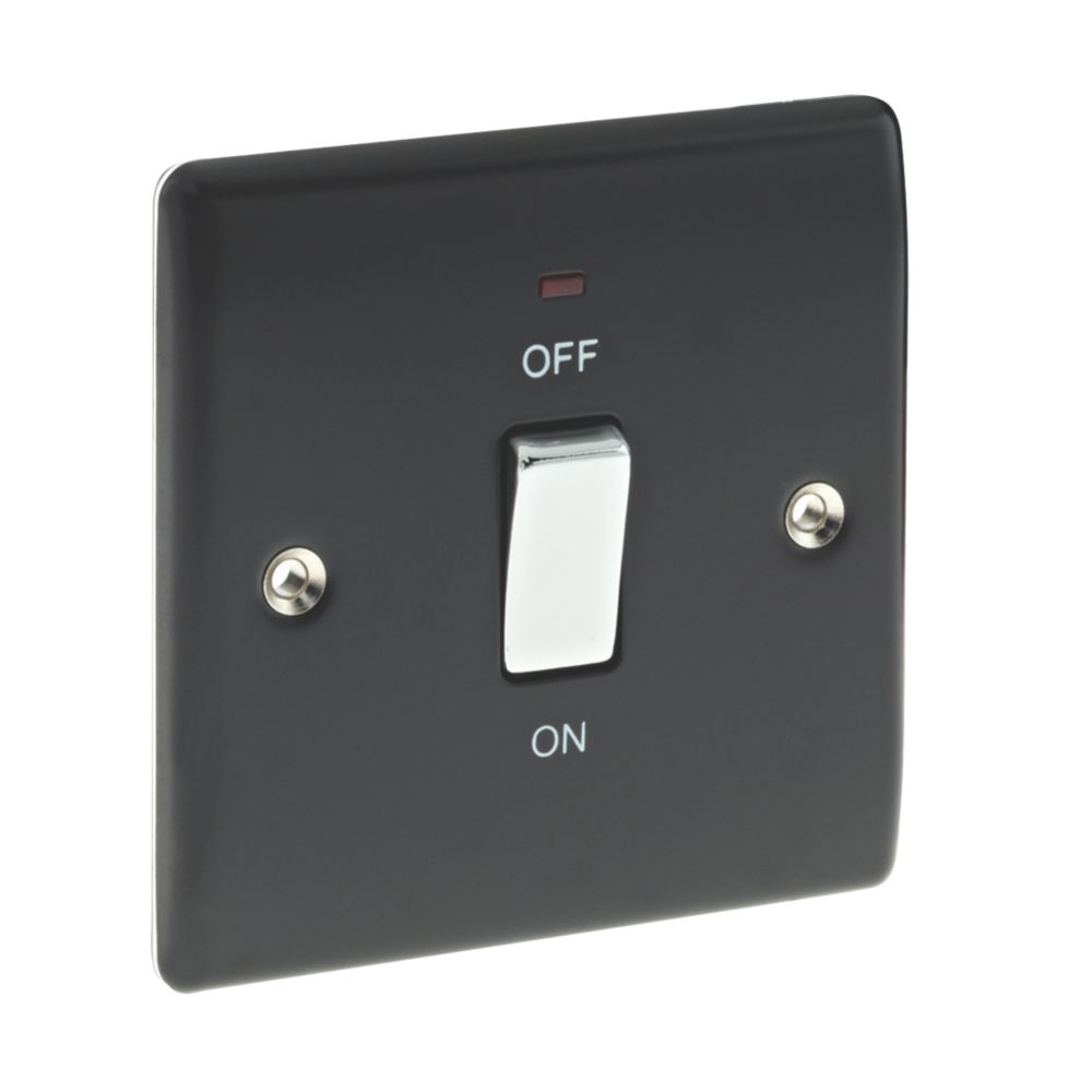 British General Nexus Metal 20A 1-Gang DP Control Switch Matt Black with LED with White Inserts