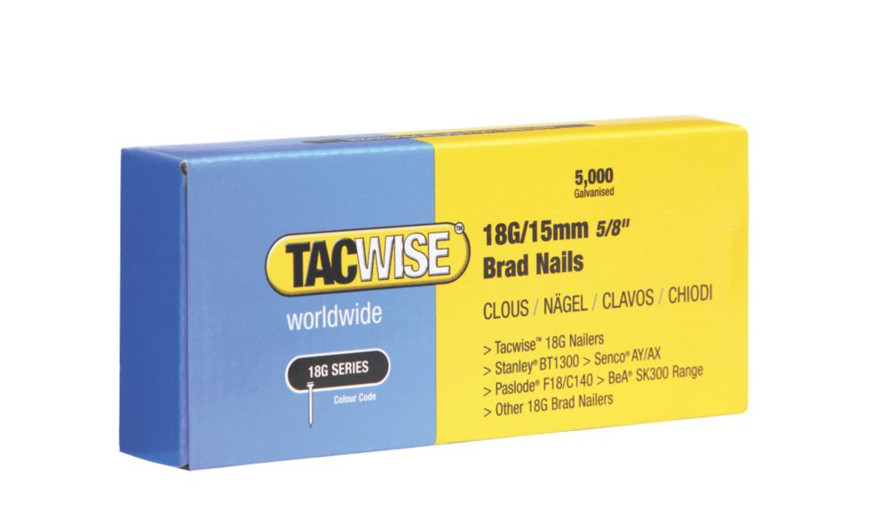 Tacwise Galvanised Brad Nails 18ga x 15mm 5000 Pack