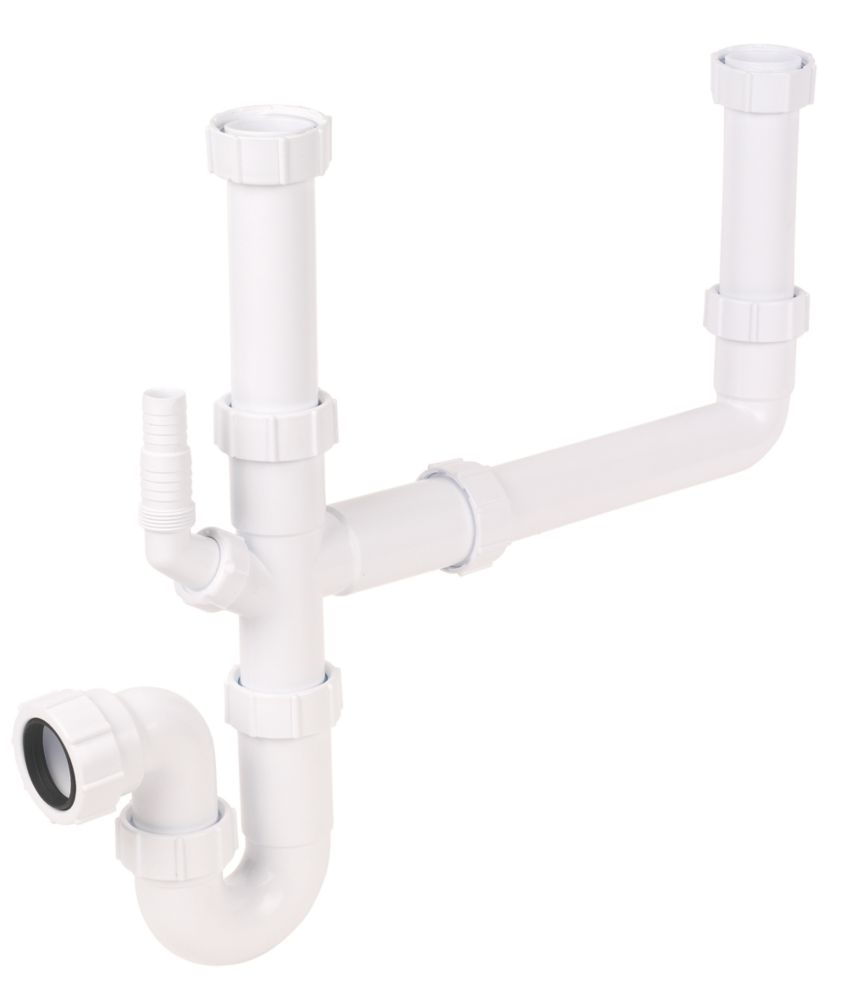 Floplast Double Bowl Sink Trap Kit White 40mm