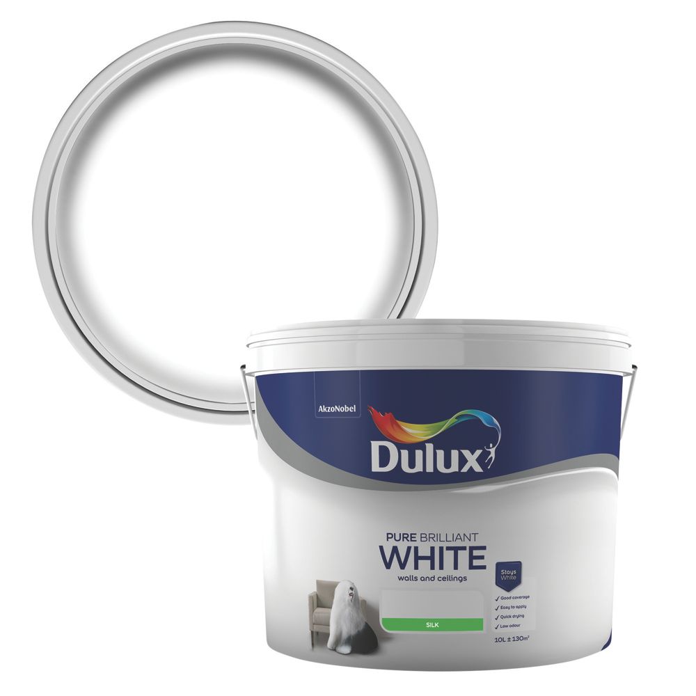 Dulux Silk Emulsion Paint Pure Brilliant White 10ltr Emulsion