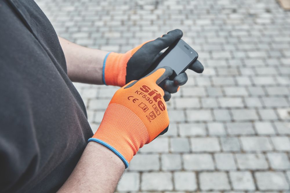 Site KF530 Touchscreen Nitrile Foam Gloves Orange / Black Large