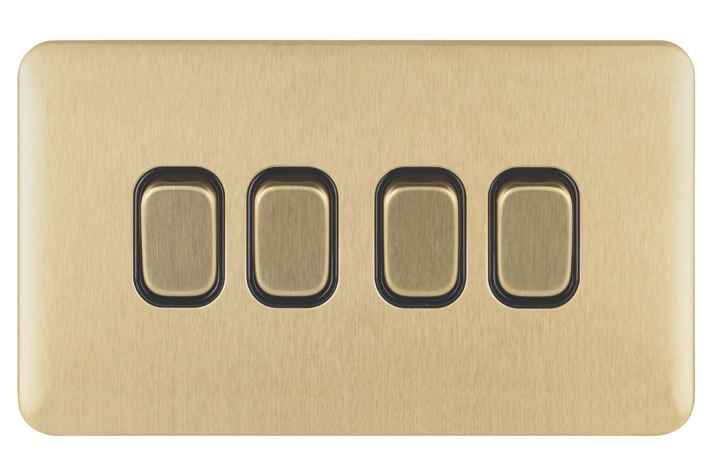 Schneider Electric Lisse Deco 10AX 4-Gang 2-Way Light Switch Satin Brass with Black Inserts