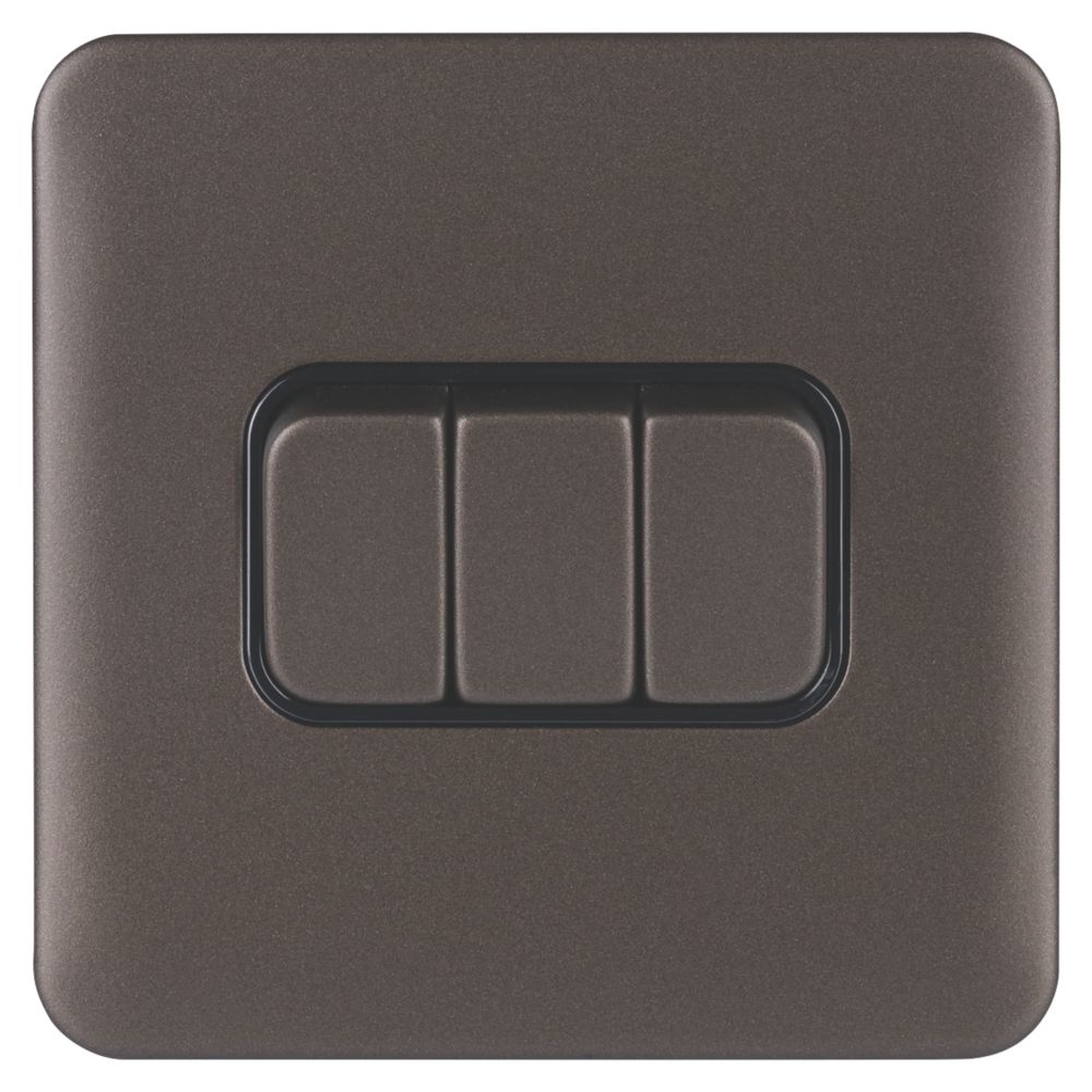 Schneider Electric Lisse Deco 10AX 3-Gang 2-Way Light Switch Mocha Bronze with Black Inserts