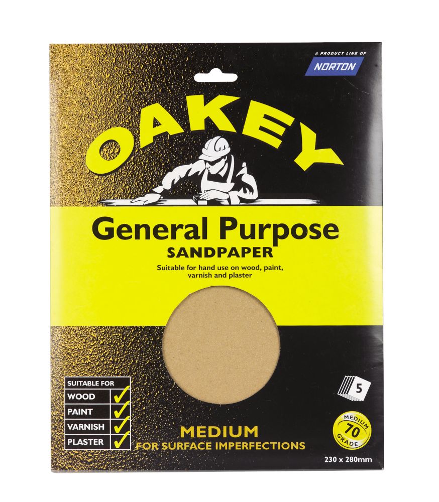 Oakey Glass Paper Unpunched 280 x 230mm 70 Grit 5 Pack Reviews