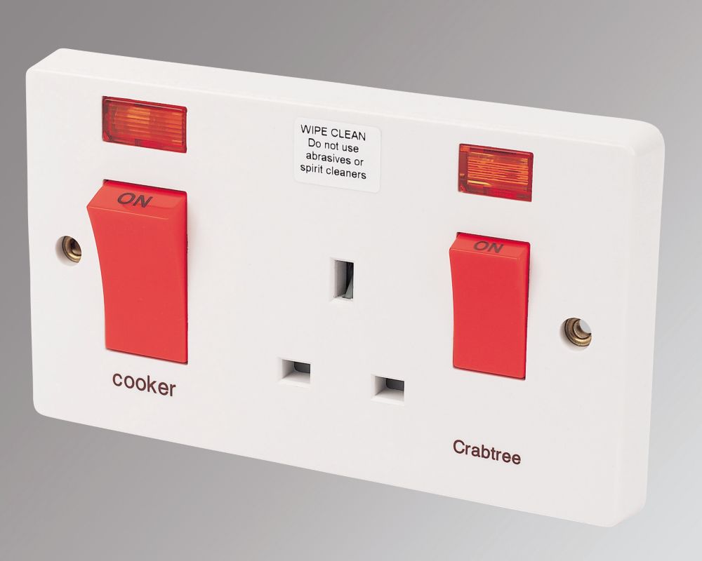 Crabtree Capital 45 A Amp 13a 2 Gang Dp Cooker Switch Amp 13a Dp Switched Socket White With Neon