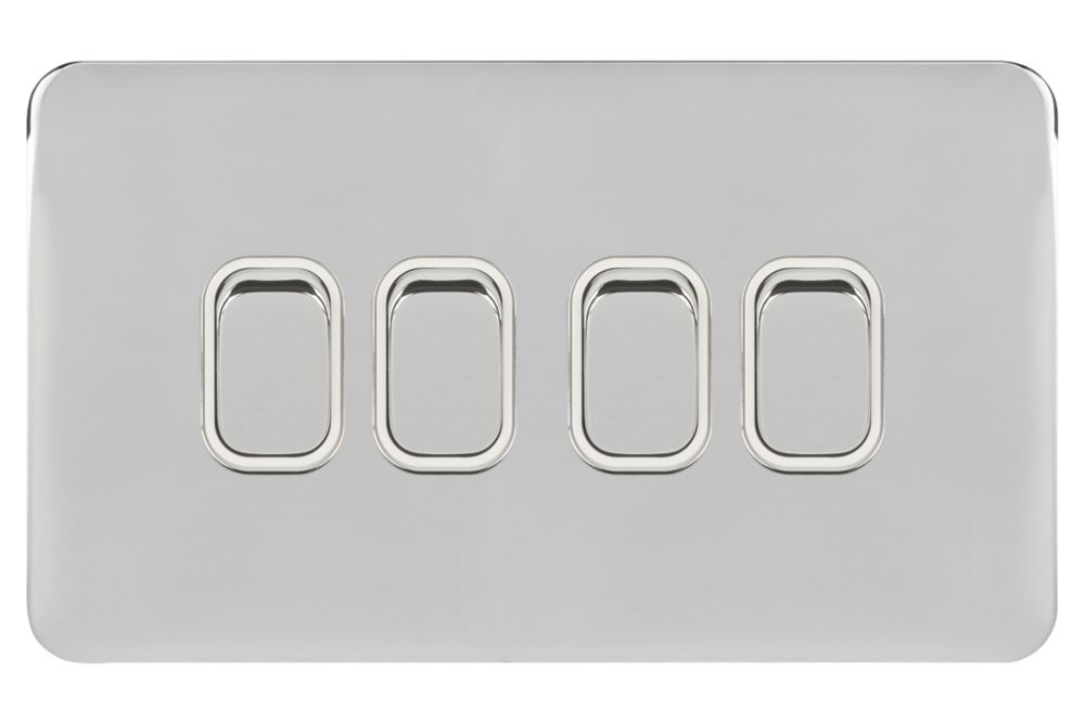 Schneider Electric Lisse Deco 10AX 4-Gang 2-Way Light Switch Polished Chrome with White Inserts