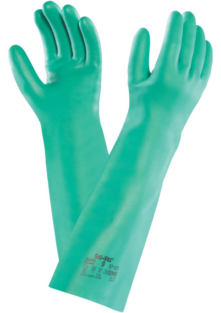 Ansell Solvex 37-185 Chemical-Resistant Nitrile Gloves Green Large