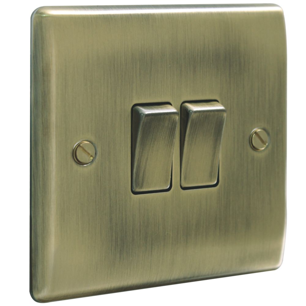 British General Nexus Metal 10AX 2-Gang 2-Way Light Switch Antique Brass