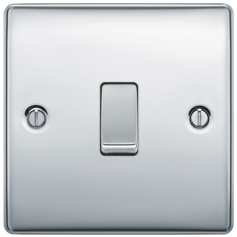 British General Nexus Metal 10AX 1-Gang 2-Way Light Switch Polished Chrome with Colour-Matched Inserts