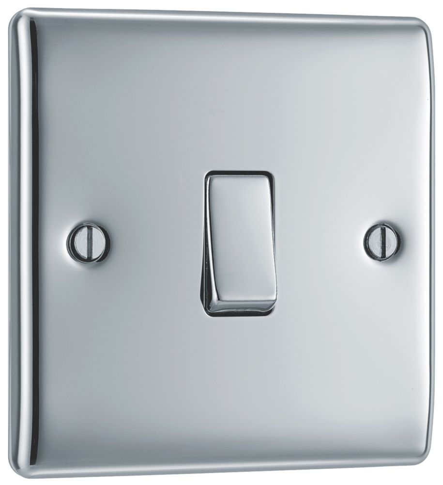 British General Nexus Metal 10AX 1-Gang 2-Way Light Switch Polished Chrome with Colour-Matched Inserts