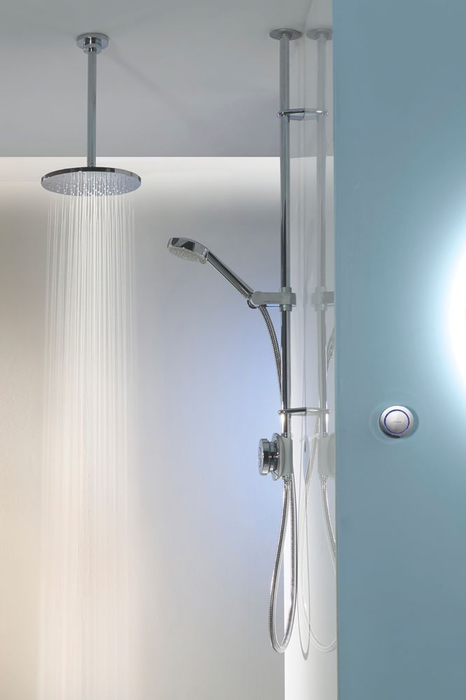 Aqualisa Quartz Gravity-Pumped Ceiling-Fed Chrome Thermostatic Digital Shower with Diverter