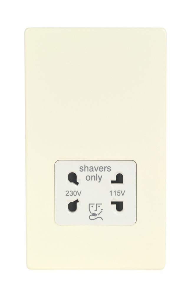 Varilight 2-Gang Dual Voltage Shaver Socket 115 / 230V White Chocolate with White Inserts