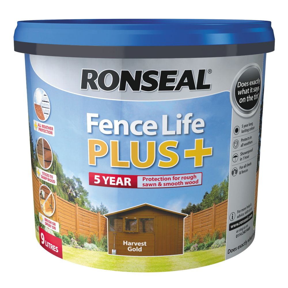 Ronseal Fence Life Plus Shed & Fence Treatment Harvest Gold 9Ltr