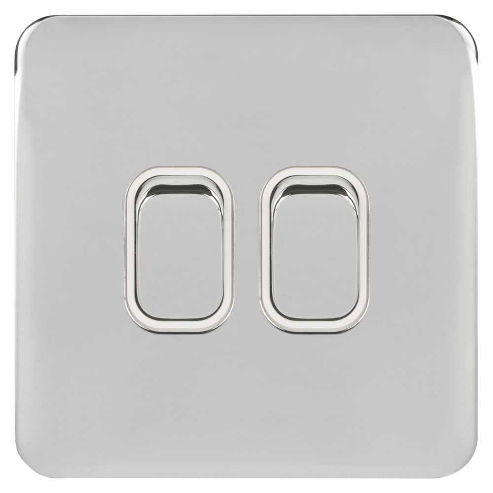 Schneider Electric Lisse Deco 10AX 2-Gang 2-Way Light Switch Polished Chrome with White Inserts