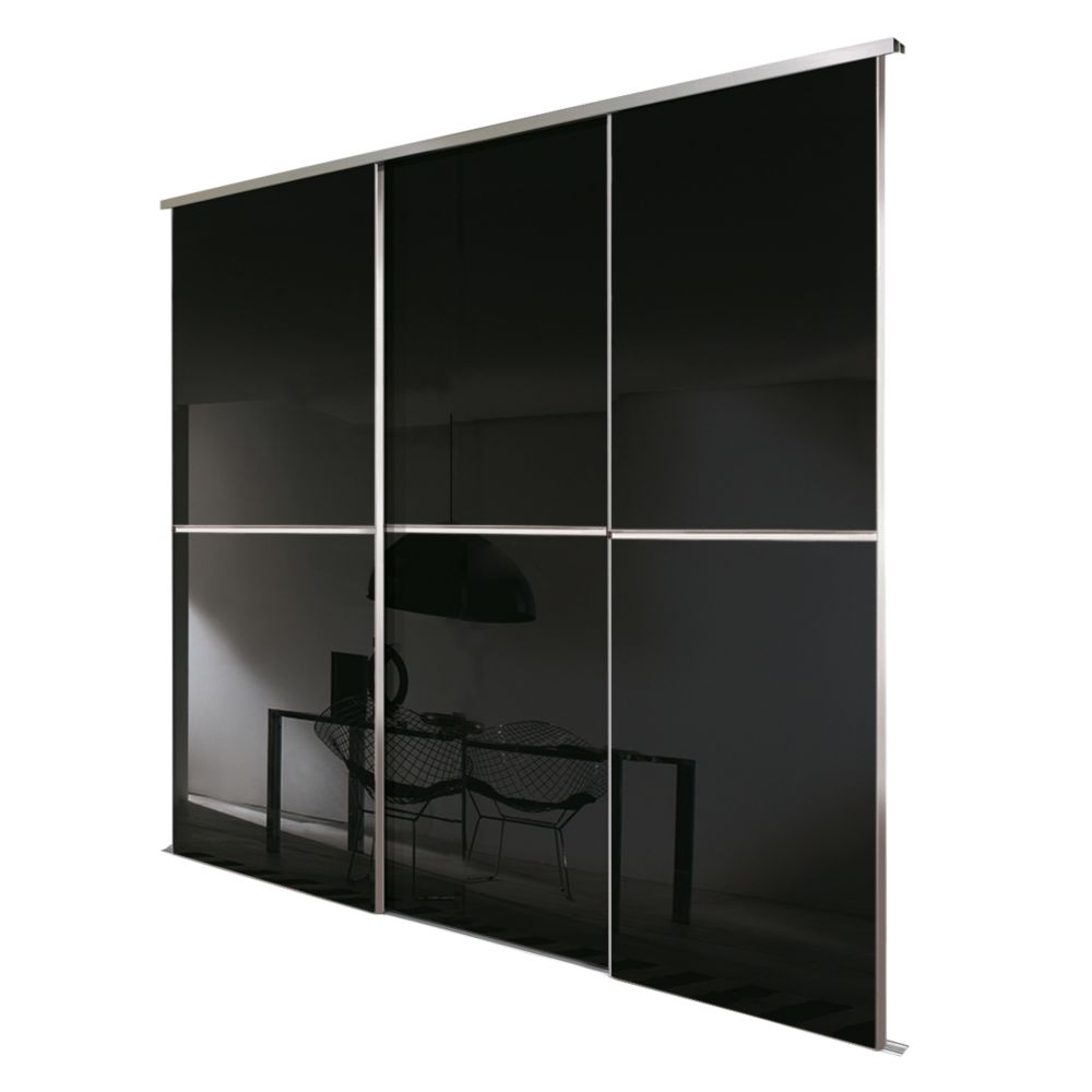 Spacepro Minimalist 3 Door Sliding Wardrobe Door Kit Black Glass