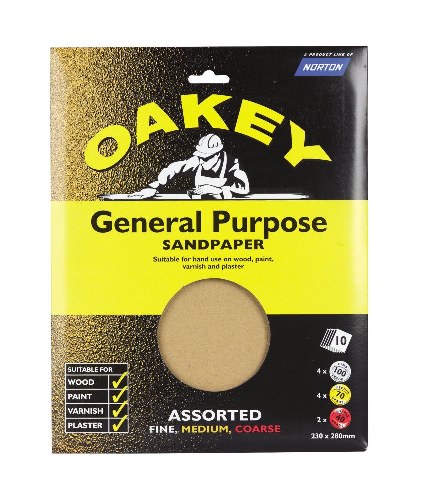 Oakey Assorted Sandpaper Unpunched 280 x 230mm Assorted Grit 10 Pack Reviews