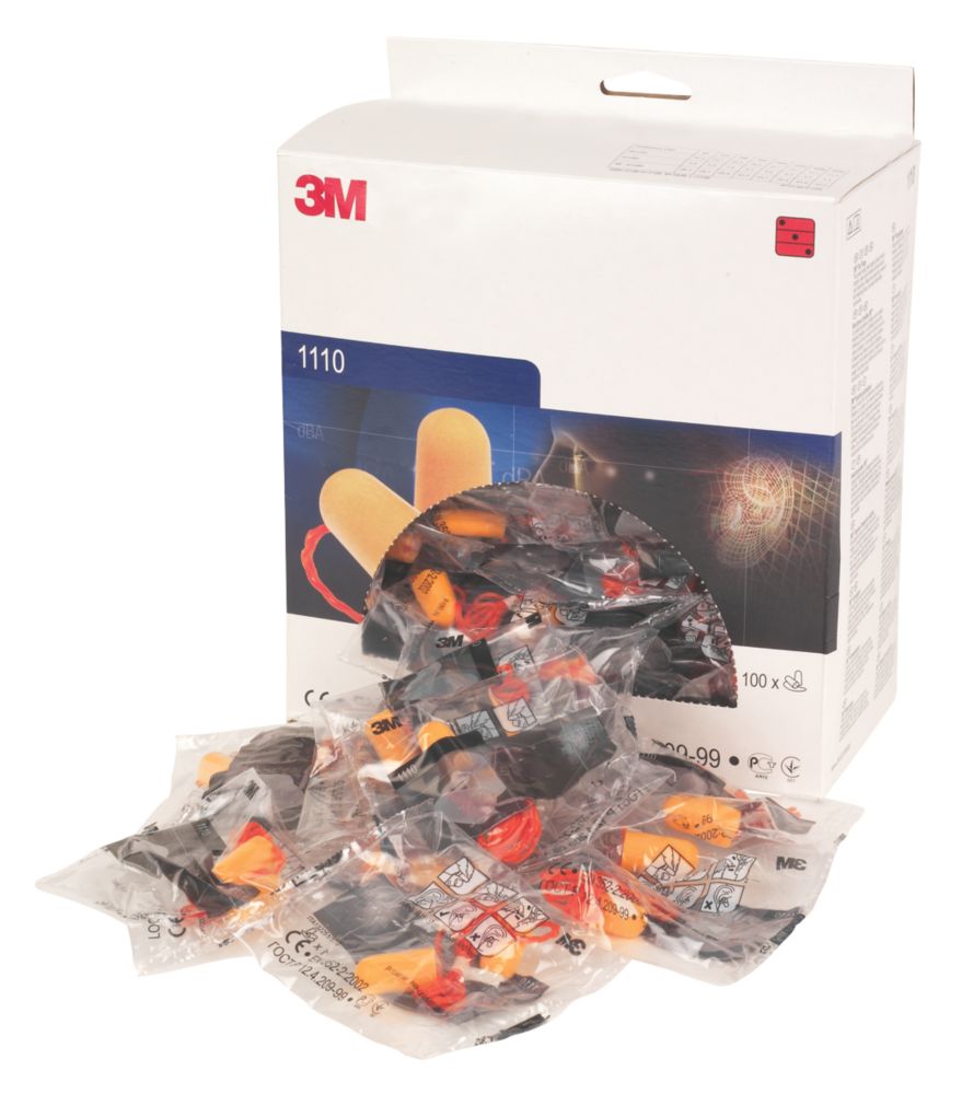 3M 1100 37dB Corded Foam Ear Plugs 100 Pairs