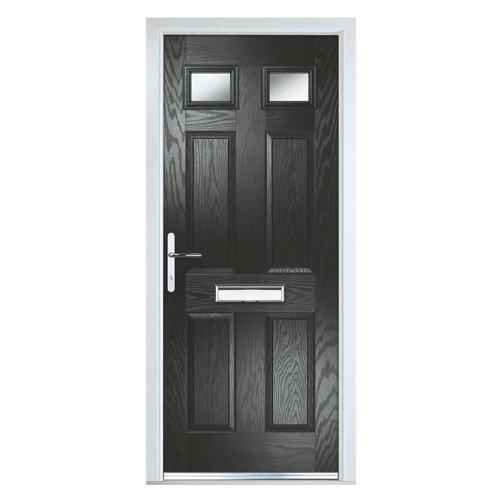 Crystal 6 Panel 2 Light Rh Black Composite Front Door 2090 X 920mm Doors Screwfix Com