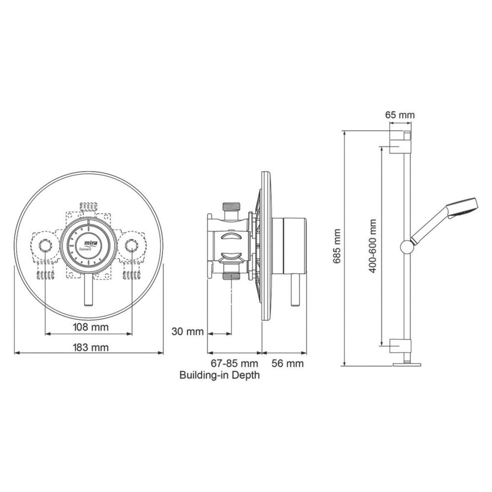 Mira Element BIV Rear-Fed Concealed Chrome Thermostatic Mixer Shower