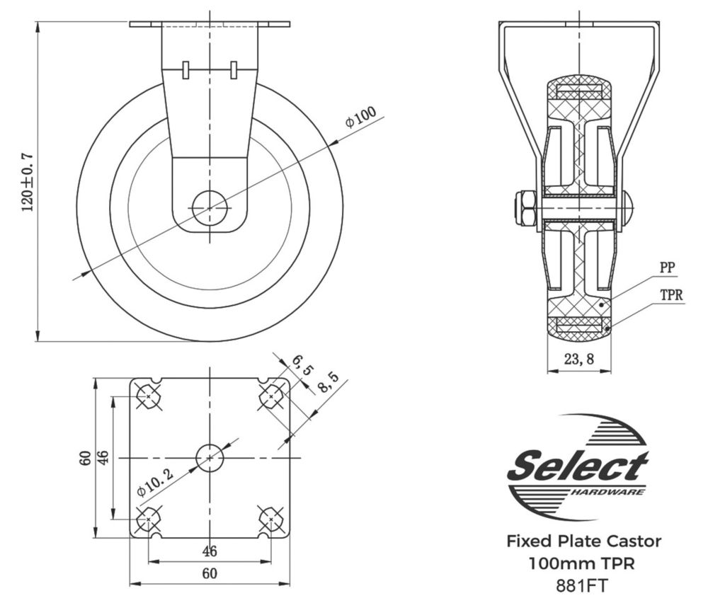 Select TPR Fixed Castor 100mm