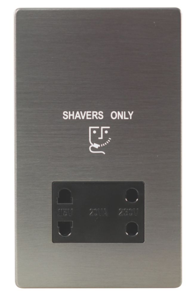 LAP 2-Gang Dual Voltage Shaver Socket 115 / 230V Slate-Effect with Black Inserts