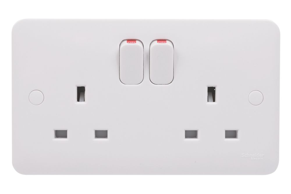 Schneider Electric Lisse 13A 2-Gang DP Switched Plug Socket White