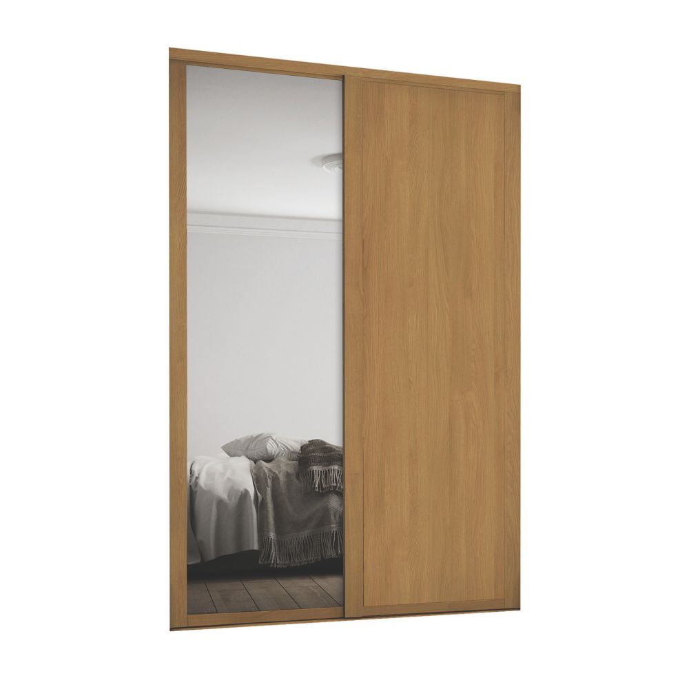 Spacepro Shaker 2 Door Sliding Wardrobe Door Kit Oak Mirror 1449