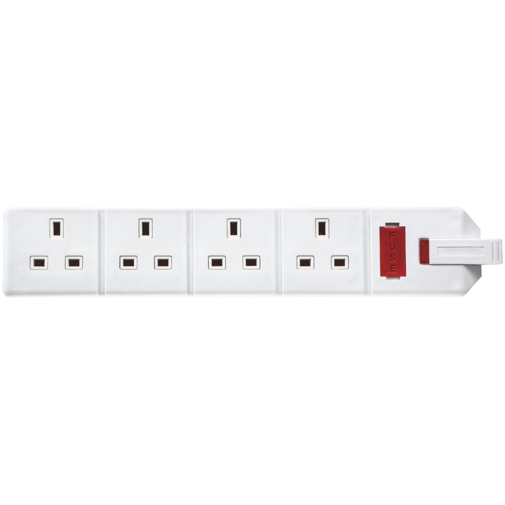 Masterplug 13A 4-Gang Rewireable Fused Socket with Neon White