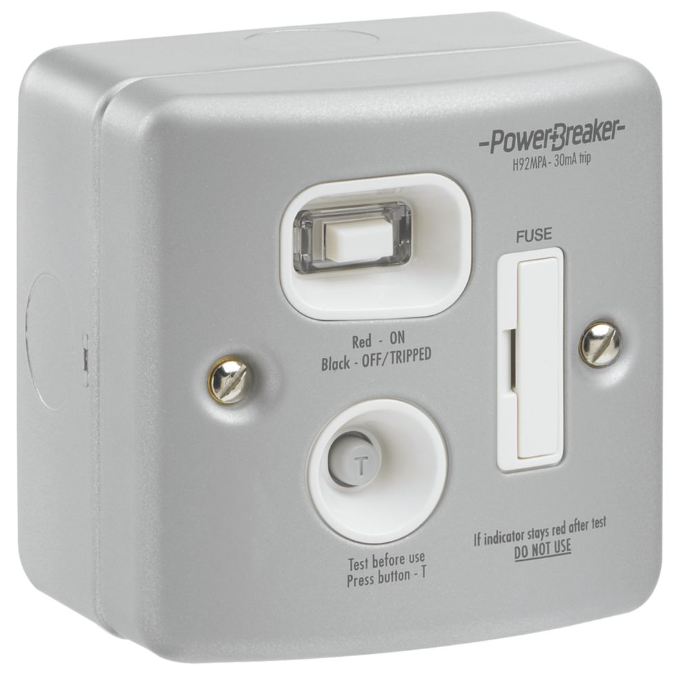 PowerBreaker 13A Unswitched Metal Clad Passive RCD Fused Spur & Flex Outlet with White Inserts