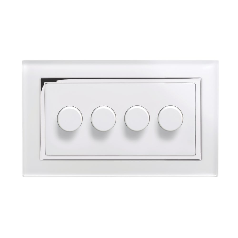 Retrotouch 4-Gang 2-Way LED Rotary LED Dimmer Switch White Glass with White Inserts