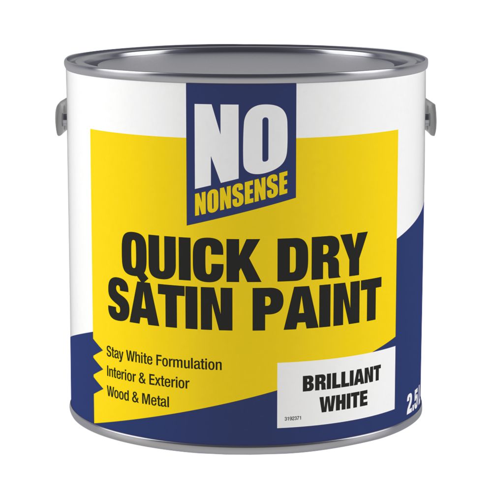 No Nonsense Water Based Satin Paint Brilliant White 2 5ltr Gloss Paints Screwfix Com