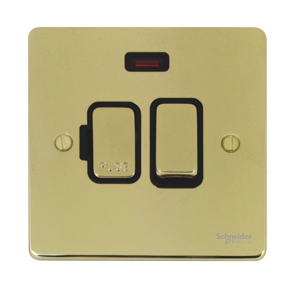 Schneider Electric Ultimate Low Profile 13A Switched Fused Spur with Neon Polished Brass with Black Inserts