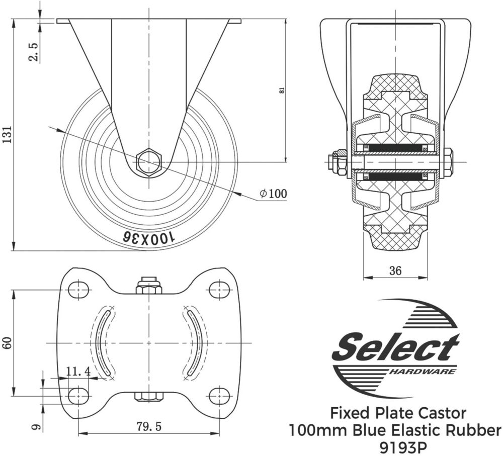 Select Heavy Duty Fixed Castor 100mm