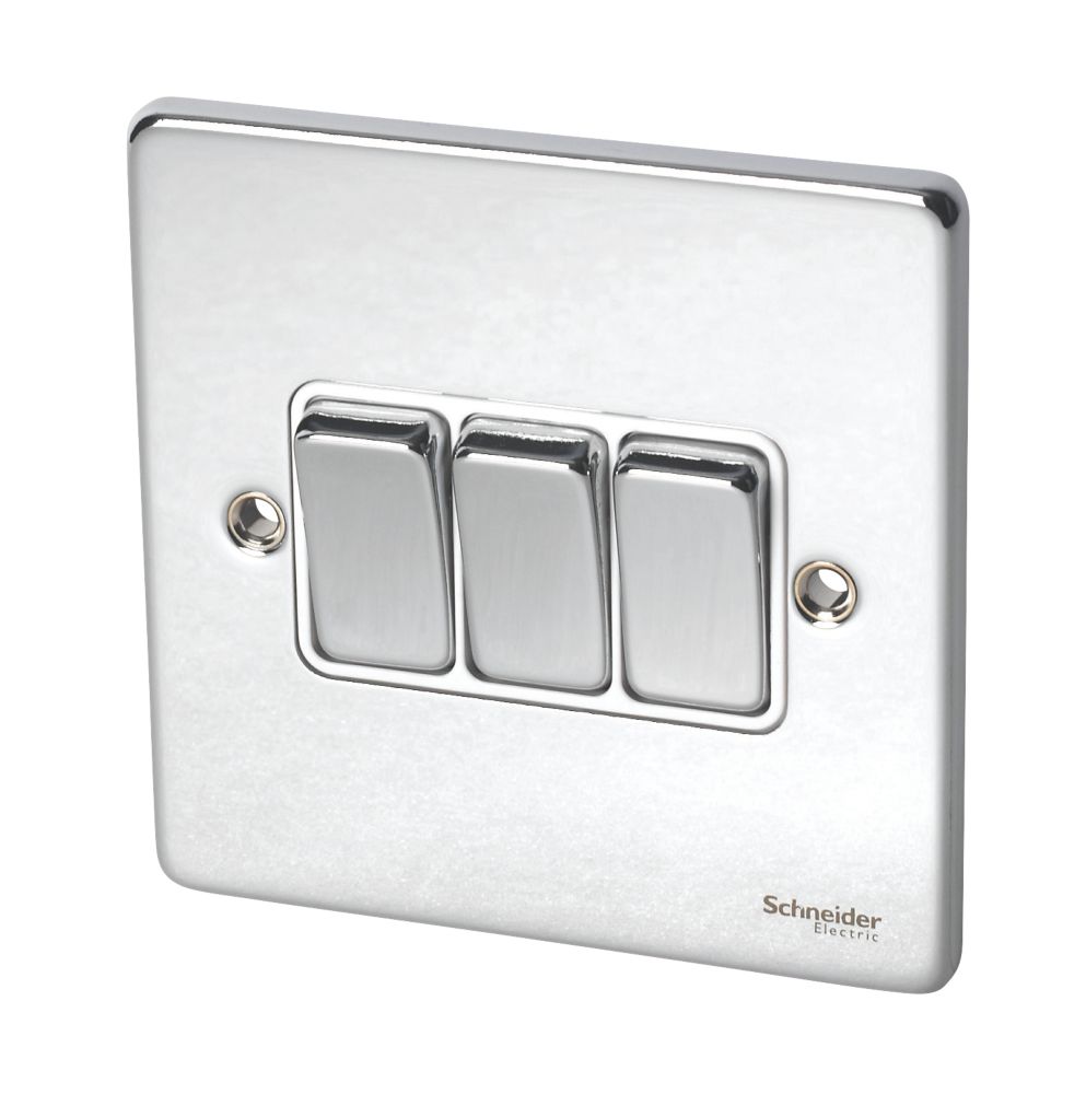 Schneider Electric Ultimate Low Profile 16AX 3-Gang 2-Way Light Switch Polished Chrome with White Inserts Reviews