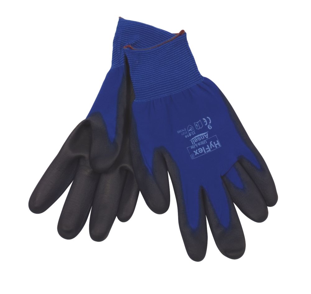 Ansell HyFlex 11-618 Ultra-Lightweight PU Palm Gloves Blue Large