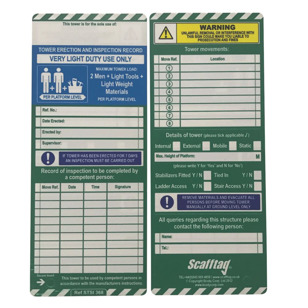 Scafftag Towertag Inserts 10 Pack