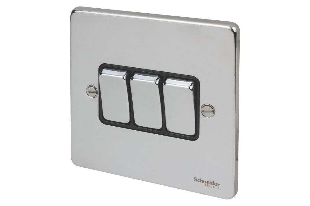 Schneider Electric Ultimate Low Profile 16AX 3-Gang 2-Way Light Switch Polished Chrome with Black Inserts Reviews