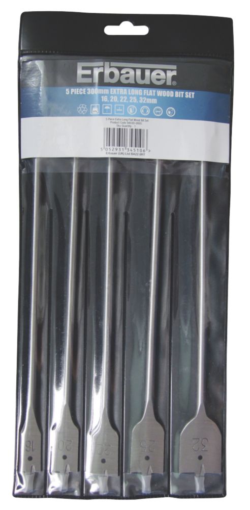 Erbauer Extra Long Flat Wood Drill Bit Set 5 Pcs