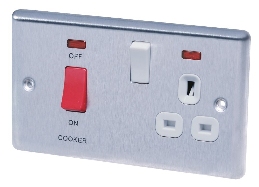 LAP 45A 2-Gang DP Cooker Switch & 13A DP Switched Socket Brushed Stainless Steel with Neon with White Inserts Reviews