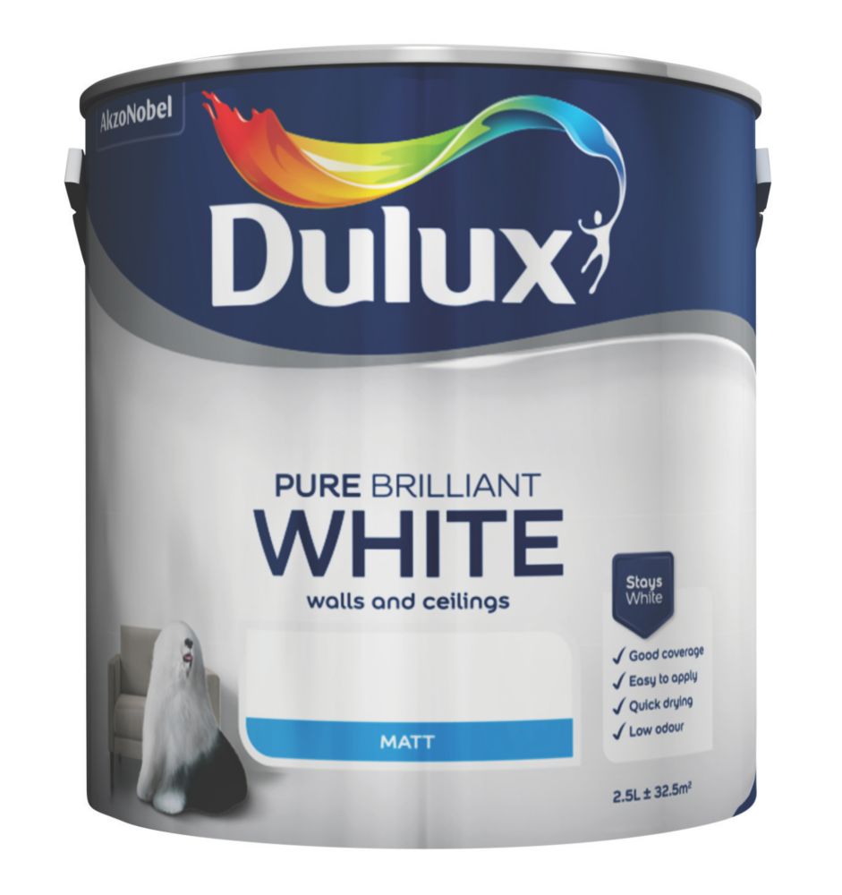 Dulux Matt Emulsion Paint Pure Brilliant White 2 5ltr Emulsion
