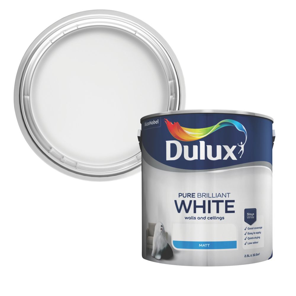 Dulux Matt Emulsion Paint Pure Brilliant White 2 5ltr