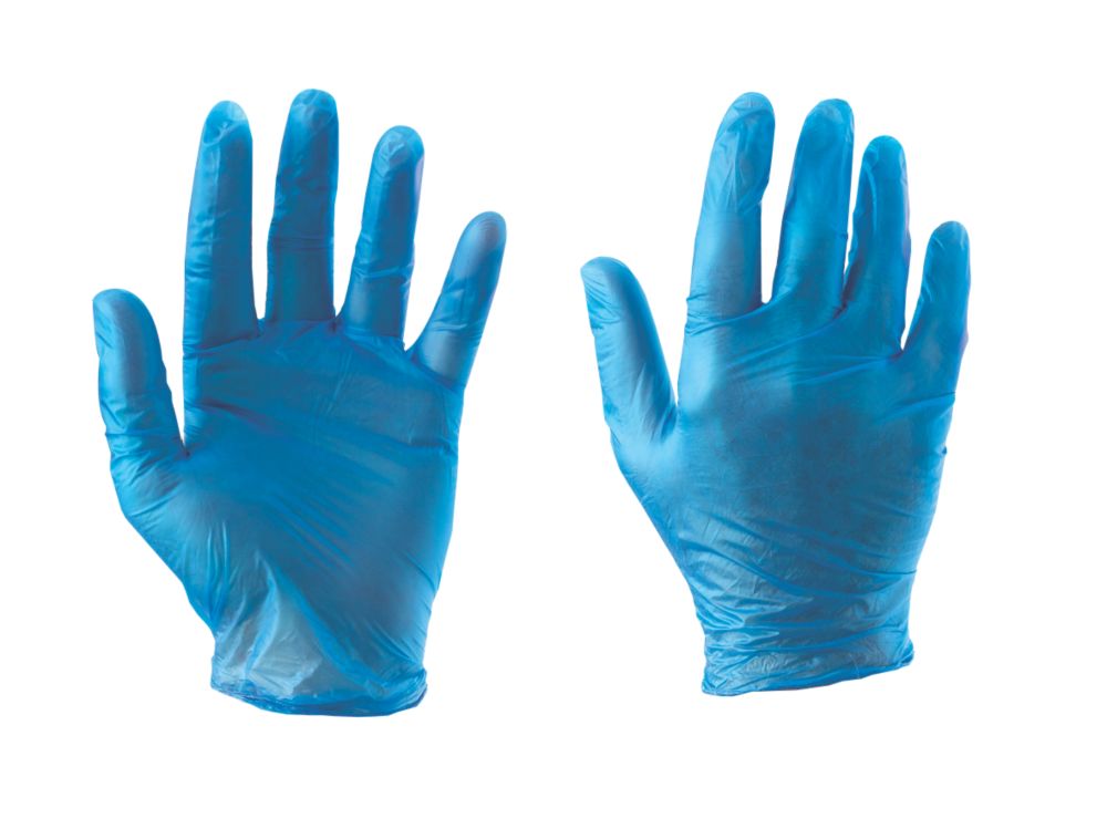 Cleangrip Vinyl Powdered Disposable Gloves Blue Large 100 Pack Disposable Gloves Screwfix Com