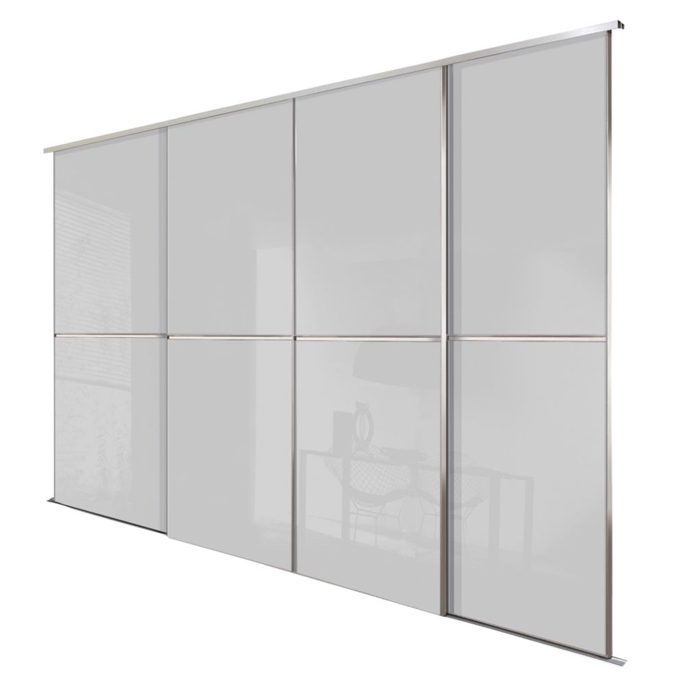 Spacepro Minimalist 4 Door Sliding Wardrobe Door Kit Grey Glass