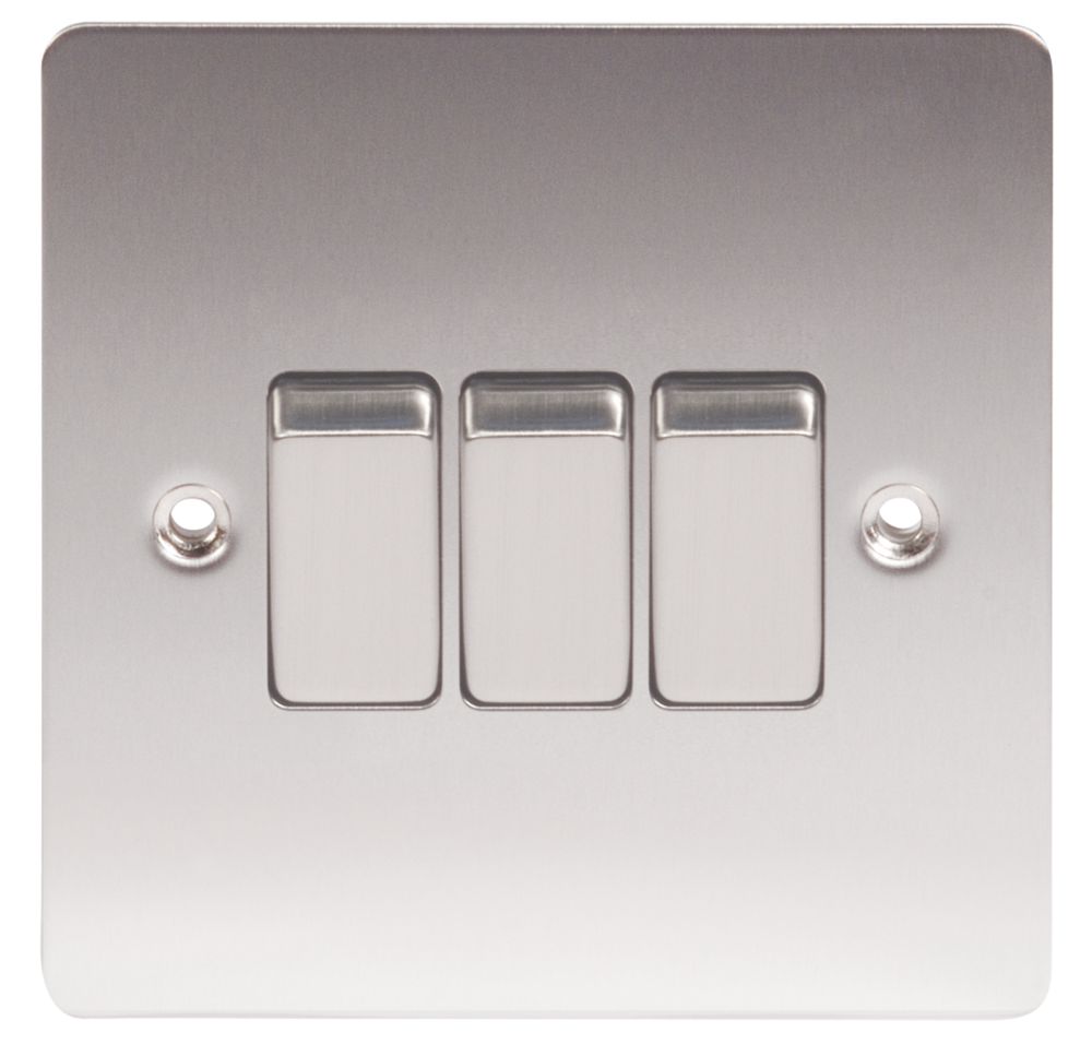 LAP 10AX 3-Gang 2-Way Light Switch Brushed Stainless Steel