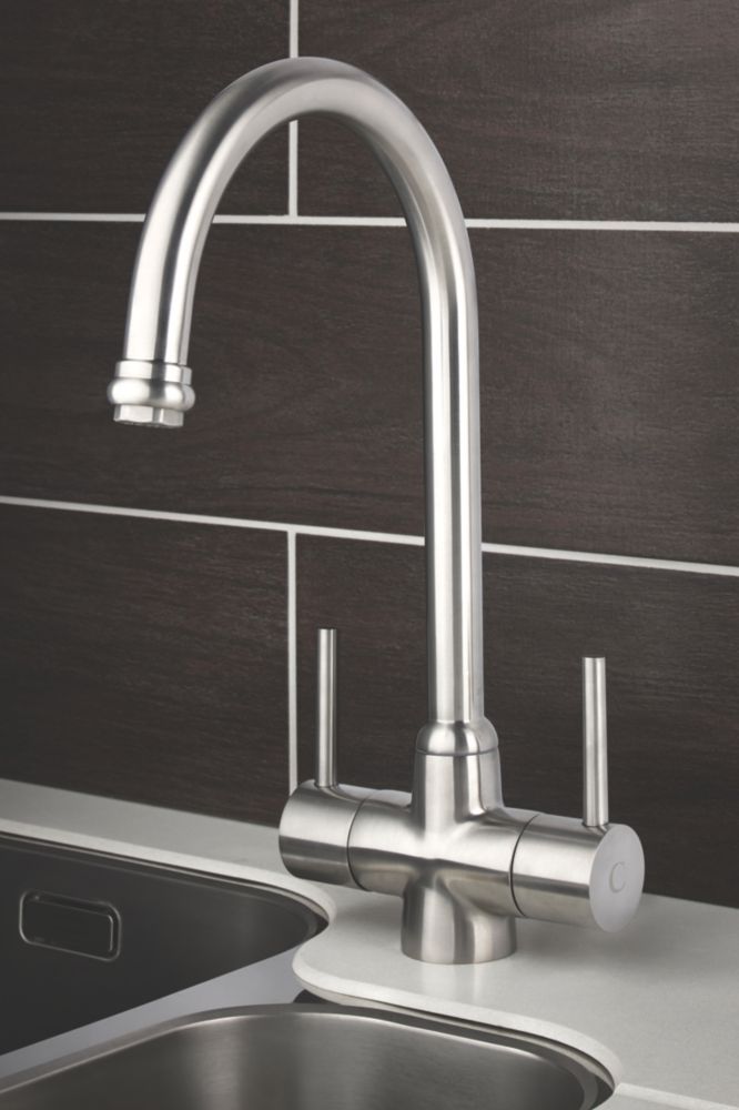 Swirl Fresco Dual-Lever Mono Mixer Kitchen Tap Silk Steel