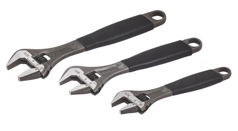 ERGO™ Central Nut Reversible Extra Wide Opening Jaw Adjustable Wrenches  with Rubber Handle, BAHCO